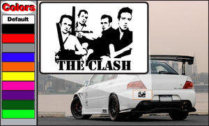The Clash guys car decal: rectangular black-and-white band portraits with "THE CLASH" text