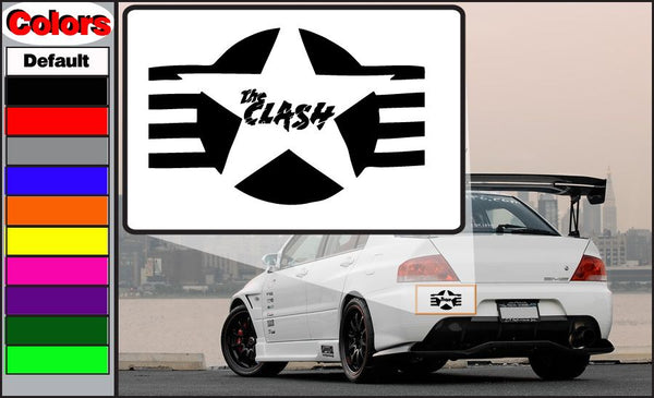 The Clash star decal sticker with black starburst and logo text