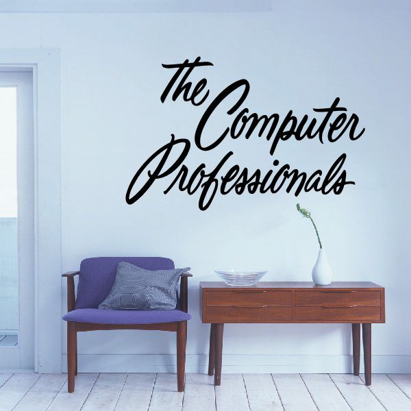 Wall decal vinyl with black cursive text: "The Computer Professionals"