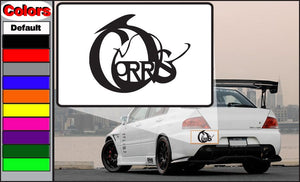 Black Decal with stylized circular logo and lettering