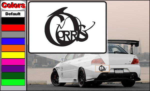 Black Decal with stylized circular logo and lettering