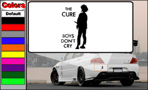 The Cure Boys Don't Cry decal with text and standing silhouette