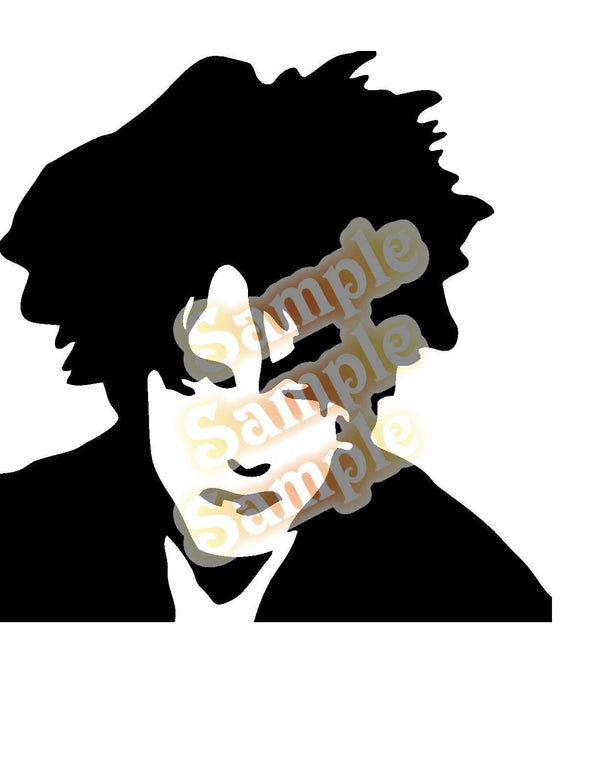 Black and light face side-profile head decal with short wavy hair silhouette