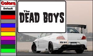 Dead Boys car decal with bold black 'THE DEAD BOYS' text on white backing