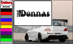 The Donnas rectangular car decal with bold black logo letters on white background