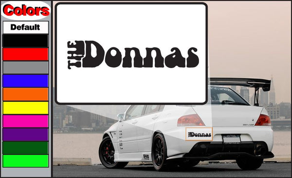 The Donnas rectangular car decal with bold black logo letters on white background