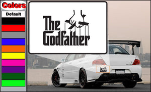 Car decal with The Godfather lettering and pistol graphic