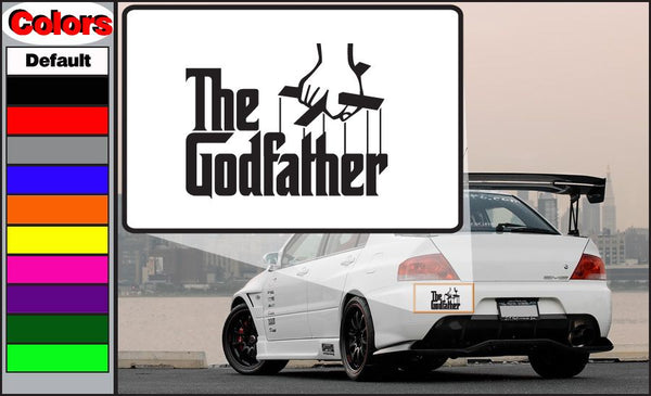 Car decal with The Godfather lettering and pistol graphic