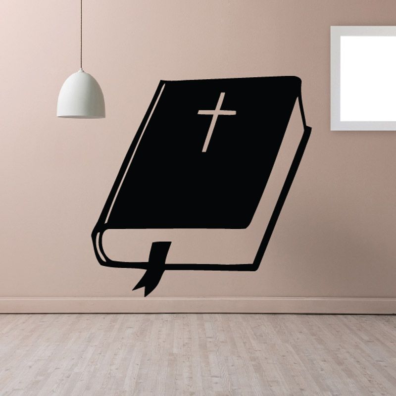 Black Bible decal with white cross on open book design