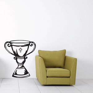 Trophy cup wall decal with a small cross symbol