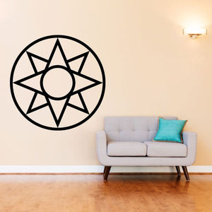 Mesopotamian star wall decal, black circular outline with multi-point star and center ring