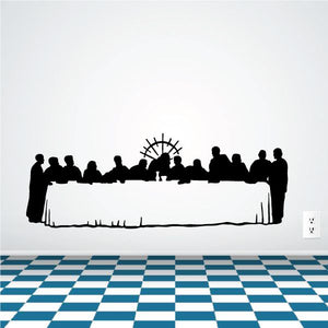 Last Supper wall decal with black dining silhouettes and central cross design