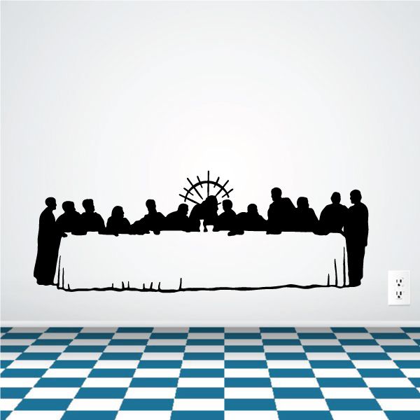 Last Supper wall decal with black dining silhouettes and central cross design