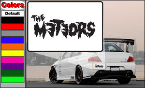 Meteors decal with black graffiti-style lettering on a light backing
