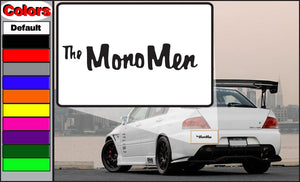 Car decal: 'The MonoMen' black text on white square