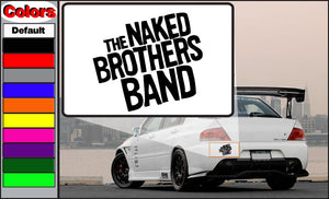 Square white decal with bold black 'Naked Brothers Band' text