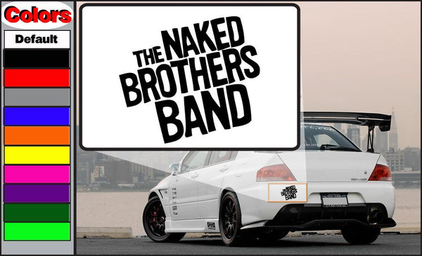 Square white decal with bold black 'Naked Brothers Band' text