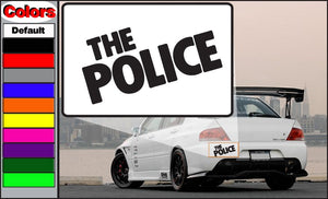 Black 'THE POLICE' car decal with bold block lettering.