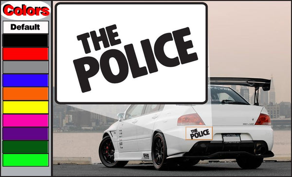 Black 'THE POLICE' car decal with bold block lettering.