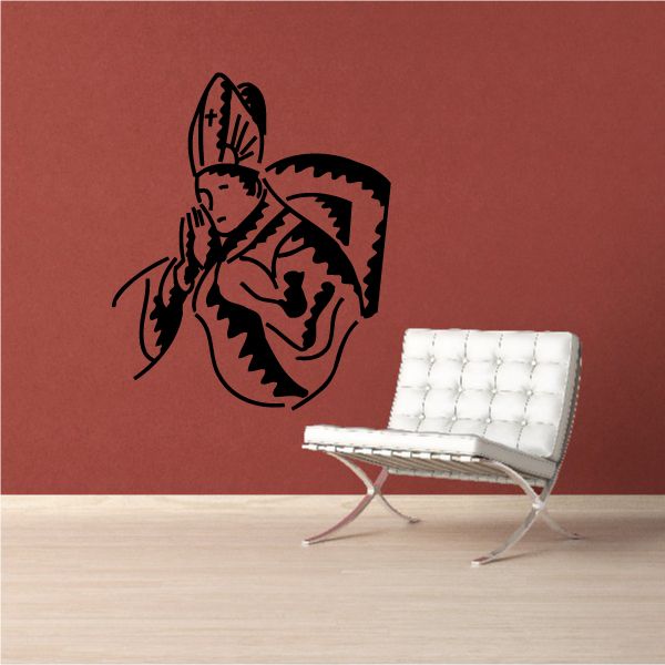 Praying Pope wall decal, black outline figure with hands clasped and hat