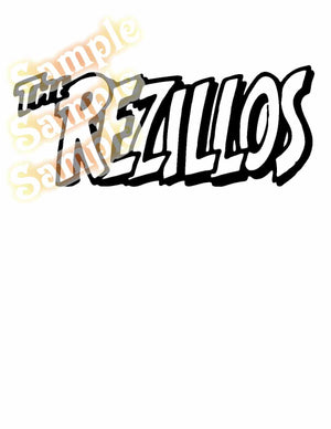 Bold text decal with black lettering and white outline