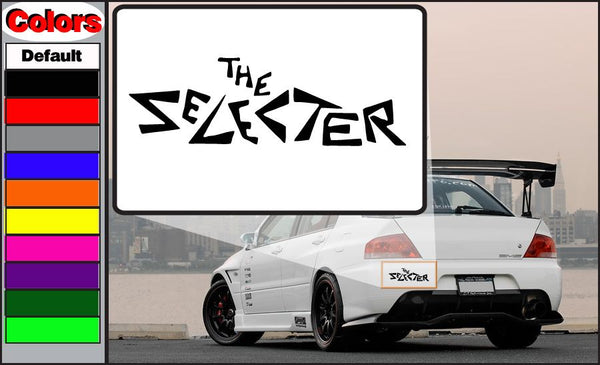Straight car decal with 'THE SELECTER' logo, black on white background.