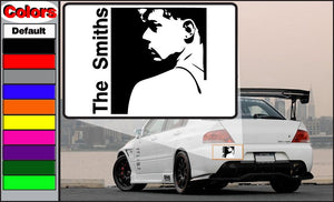 the smiths decal with white face silhouette and 'The Smiths' lettering on black