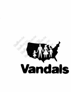 Vandals world decal with black map silhouette and large Vandals lettering