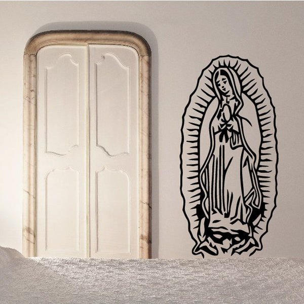 Virgin Mary wall decal, black detailed line art of praying figure