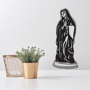 Praying Virgin Mary statue decal with black silhouette, hands clasped in prayer