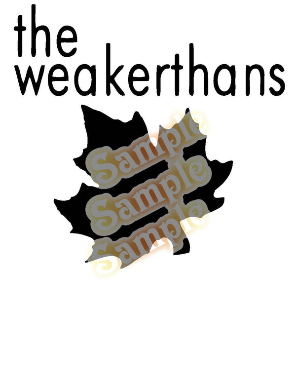 The Weakerthans leaf decal: black leaf with layered pale lettering design