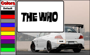 Text decal with black "THE WHO" lettering on white backing