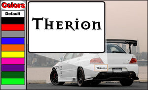 Therion decal with bold THERION text on white rectangular backing