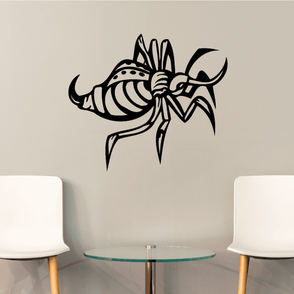 Black line-art praying beetle wall decal with thick outlines
