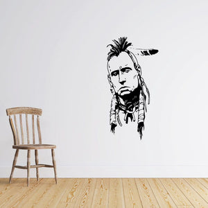 Native American warrior portrait decal, black graphic with headdress