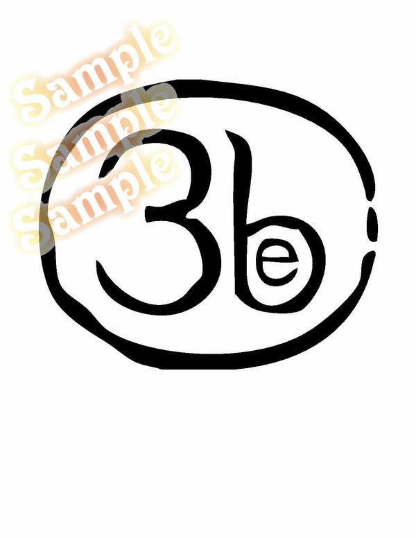 Black stylized eye decal with large '3' and 'le' lettering