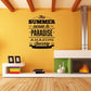 Wall decal with 'This Summer Escape to Paradise' typography and accents
