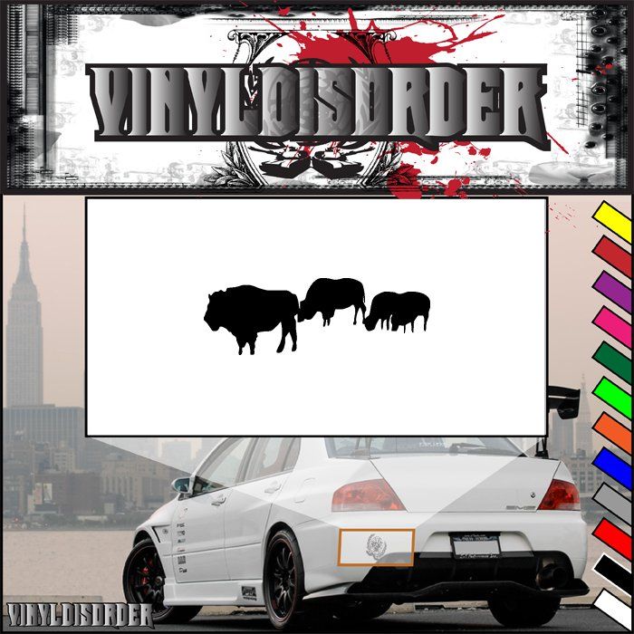 Three buffalo decal with three black buffalo silhouettes on white background