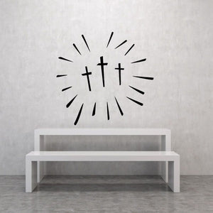 Three shining cross decal with centered crosses and black sunburst rays