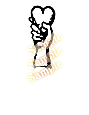 Black heart-shaped decal with a profile silhouette design