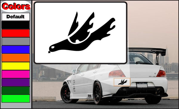 Black bird decal sticker with spread wings on a car trunk