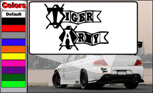 Tiger Army text decal, black lettering on white backing