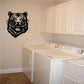 Tiger head warning stare decal in black, bold snarling face