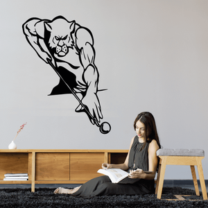 Black tiger pool player wall decal with cue and ball