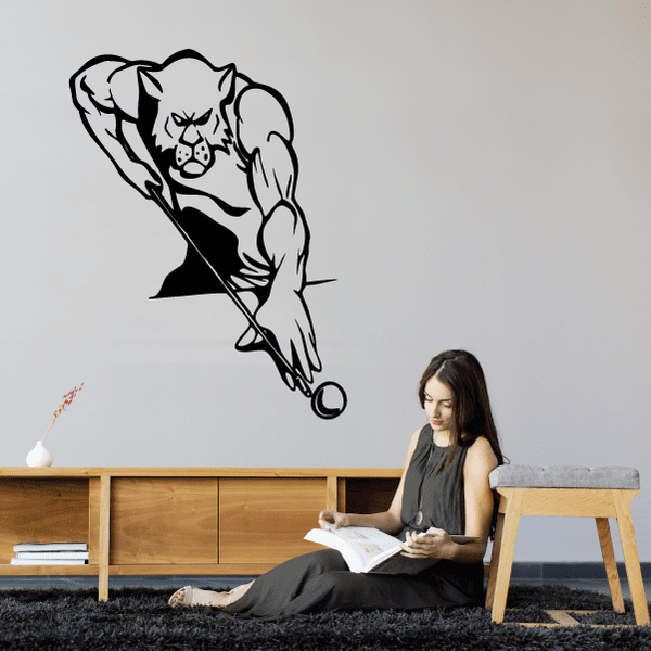 Black tiger pool player wall decal with cue and ball