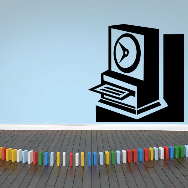 Time clock decal with desktop clock icon and paper slot details