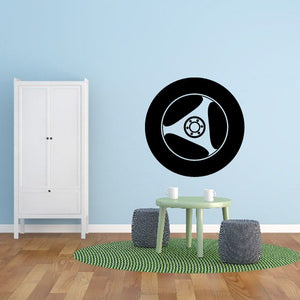 Vinyl tire rim wall decal featuring stylized wheel with hub detail