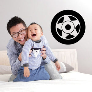 Tire rim wall decal vinyl sticker with black and white wheel hub design