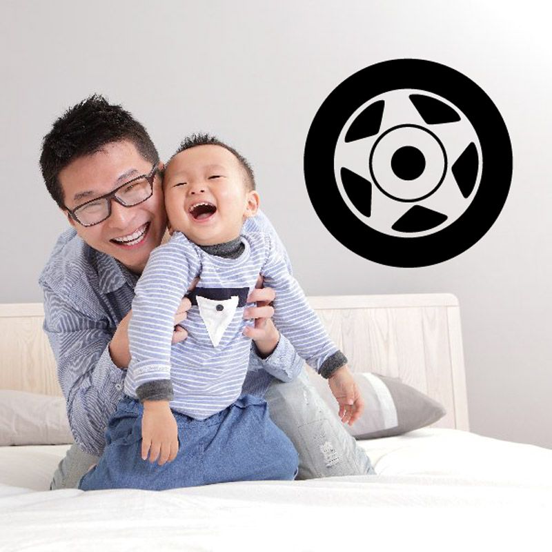 Tire rim wall decal vinyl sticker with black and white wheel hub design