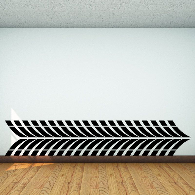 Black tire tread wall decal with long horizontal stripe pattern